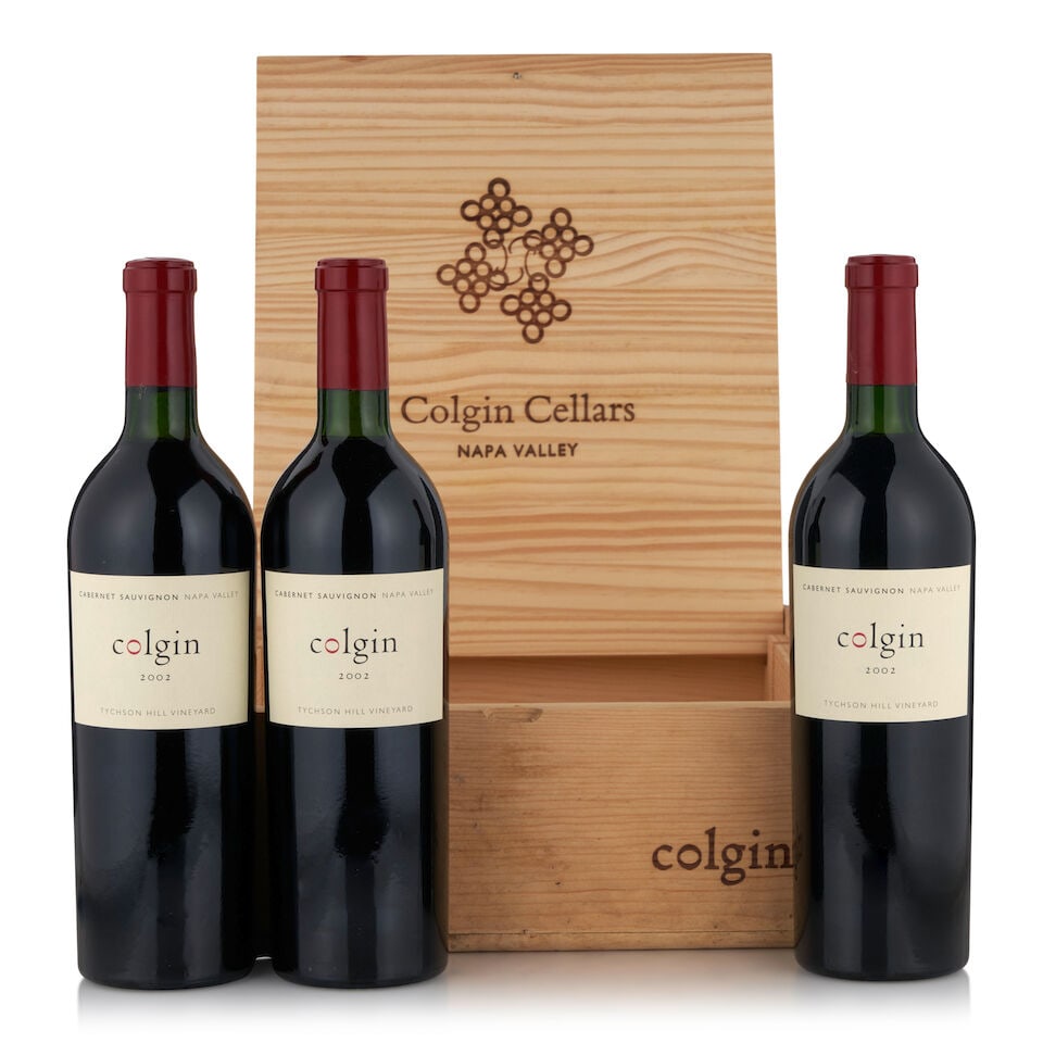 Colgin Cabernet Sauvignon Tychson Hill, 2002 (3 bottles, 750ml): Colgin Cabernet Sauvignon Tychson Hill, 2002 (3 bottles, 750ml) Region: Napa Valley Fill Level: bottom neck Packaging: original wooden case Miscellaneous: one with signs of old seepage Footnotes: Cali