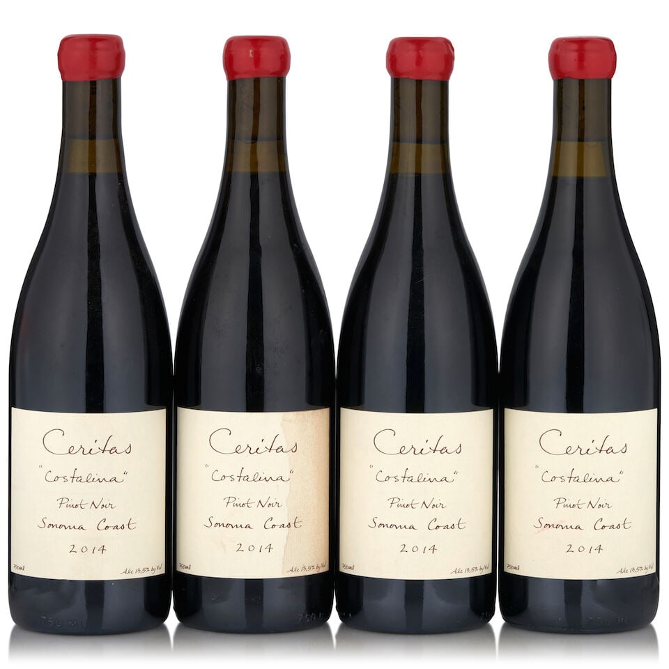 Ceritas Pinot Noir Costalina, 2014 (4 bottles, 750ml): Ceritas Pinot Noir Costalina, 2014 (4 bottles, 750ml) Region: Sonoma Label: one stained, one lightly bin marked Footnotes: California This lot is subject to the following lot symbols: • •