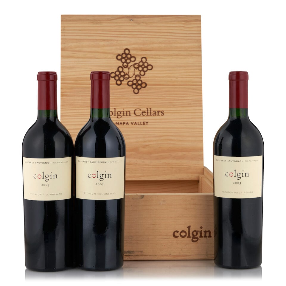 Colgin Cabernet Sauvignon Tychson Hill, 2003 (3 bottles, 750ml): Colgin Cabernet Sauvignon Tychson Hill, 2003 (3 bottles, 750ml) Region: Napa Valley Fill Level: bottom neck Packaging: original wooden case Footnotes: California This lot is subject to the following l