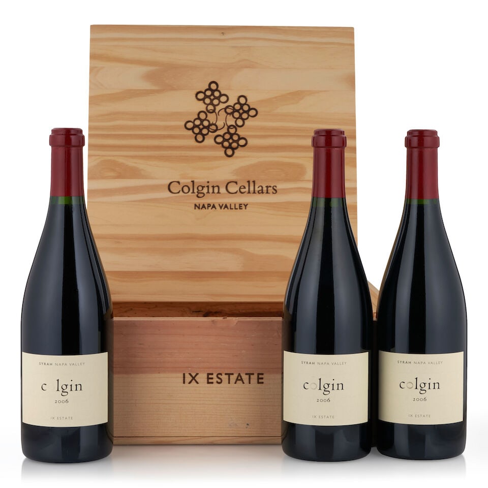 Colgin IX Estate Syrah, 2006 (3 bottles, 750ml): Colgin IX Estate Syrah, 2006 (3 bottles, 750ml) Region: Napa Valley Fill Level: 1.5cm Packaging: original wooden case Footnotes: California This lot is subject to the following lot symbols: • &#