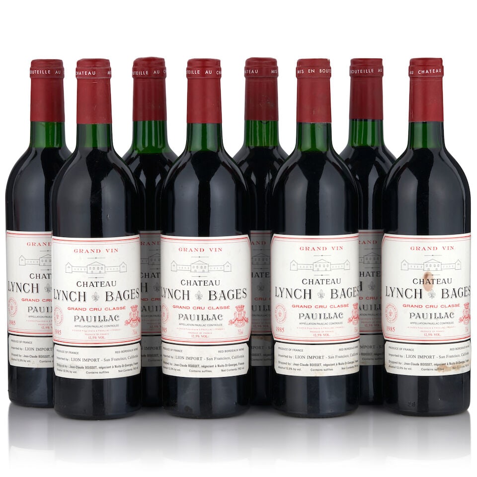 Chateau Lynch Bages, 1985 (8 bottles, 750ml): Chateau Lynch Bages, 1985 (8 bottles, 750ml) Region: Pauillac Fill Level: one very top shoulder, six top shoulder, one just below top shoulder Capsule: lightly worn Label: four lightly wrinkled,