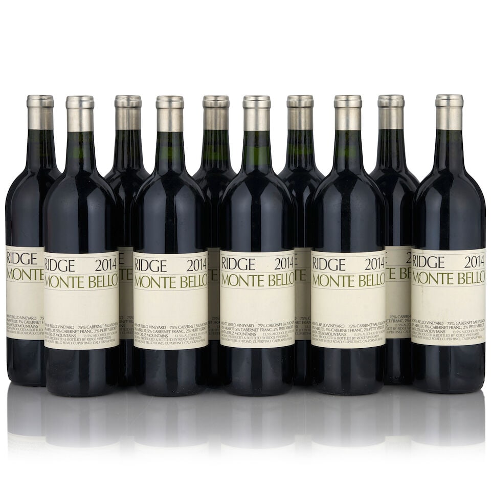 Ridge Monte Bello, 2014 (10 bottles, 750ml): Ridge Monte Bello, 2014 (10 bottles, 750ml) Region: Santa Cruz Mountains Footnotes: California This lot is subject to the following lot symbols: • • Zero rated for tax, no tax will be adde