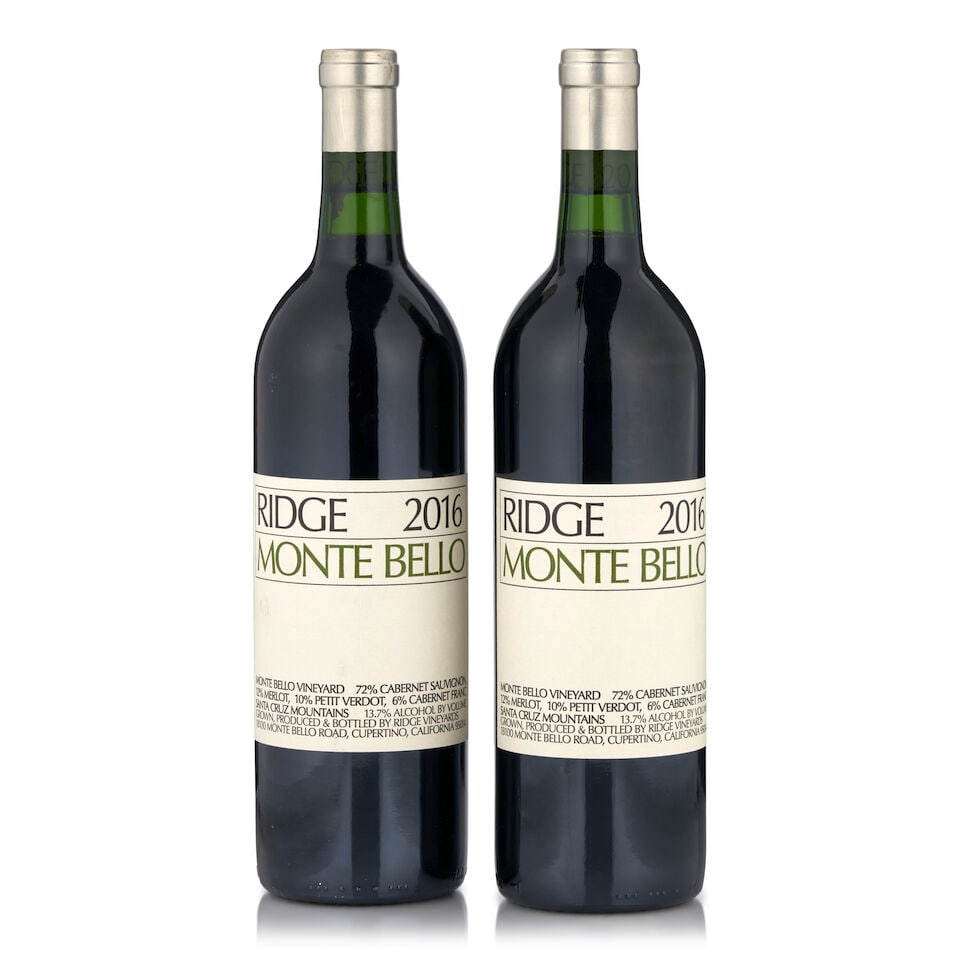 Ridge Monte Bello, 2016 (2 bottles, 750ml): Ridge Monte Bello, 2016 (2 bottles, 750ml) Region: Santa Cruz Mountains Footnotes: California This lot is subject to the following lot symbols: • • Zero rated for tax, no tax will be added