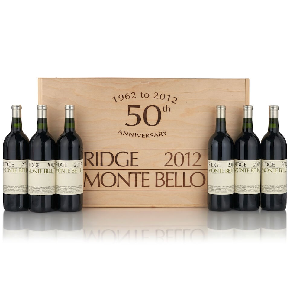 Ridge Monte Bello 50th Anniversary, 2012 (12 bottles, 750ml): Ridge Monte Bello 50th Anniversary, 2012 (12 bottles, 750ml) Region: Santa Cruz Mountains Packaging: original wooden case Footnotes: California This lot is subject to the following lot symbols: •