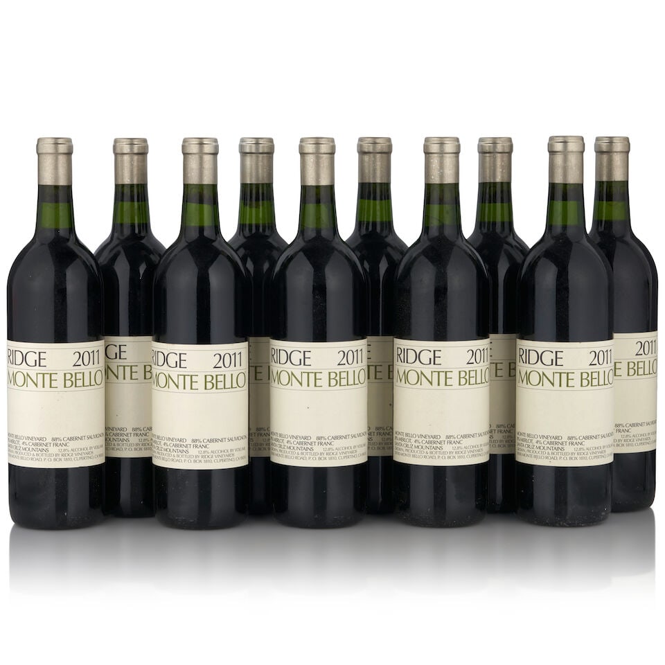 Ridge Monte Bello, 2011 (10 bottles, 750ml): Ridge Monte Bello, 2011 (10 bottles, 750ml) Region: Santa Cruz Mountains Label: one slightly nicked, three lightly wrinkled Footnotes: California This lot is subject to the following lot symbols: R
