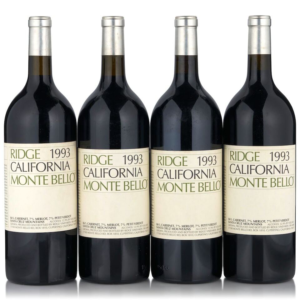 Ridge Monte Bello, 1993 (3 bottles, 1.5L): Ridge Monte Bello, 1993 (3 bottles, 1.5L) Region: Santa Cruz Mountains Fill Level: into neck Footnotes: California This lot is subject to the following lot symbols: • • Zero rated for tax,