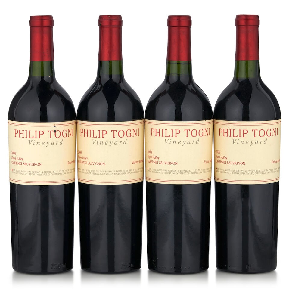 Philip Togni Cabernet Sauvignon, 2000 (4 bottles, 750ml): Philip Togni Cabernet Sauvignon, 2000 (4 bottles, 750ml) Region: Napa Valley Fill Level: bottom neck or better Capsule: one nicked Label: two nicked Footnotes: California This lot is subject to the fo