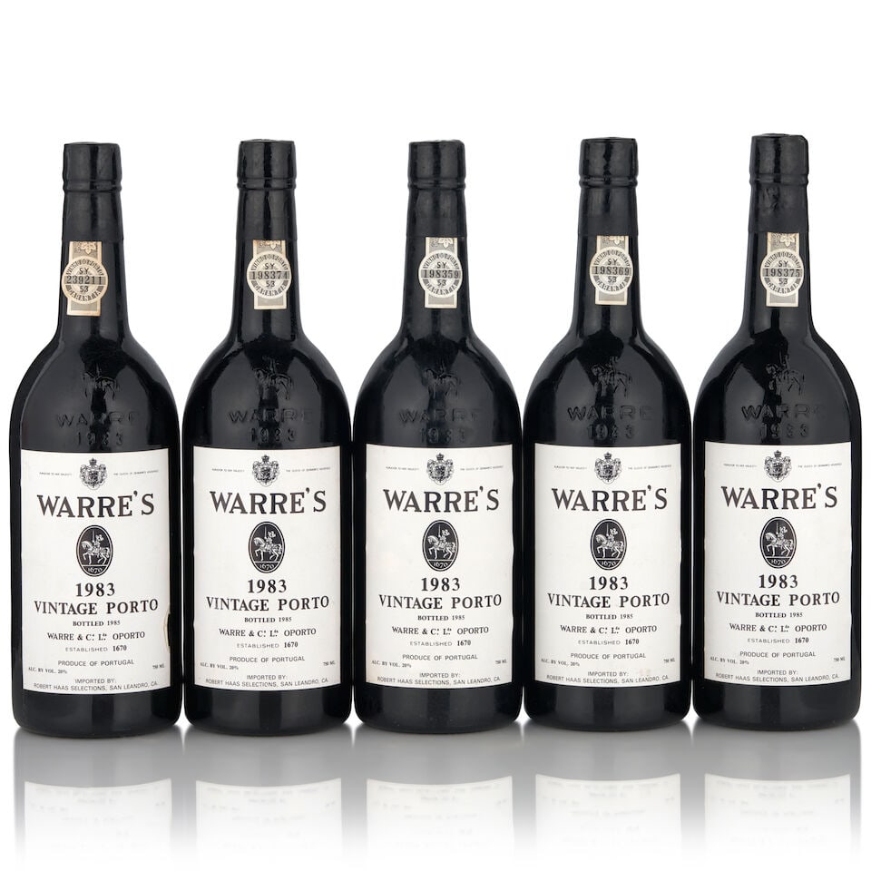 Warre's Vintage Port, 1983 (5 bottles, 750ml): Warre's Vintage Port, 1983 (5 bottles, 750ml) Region: Portugal Fill Level: bottom neck This lot is subject to the following lot symbols: • • Zero rated for tax, no tax will be added to the