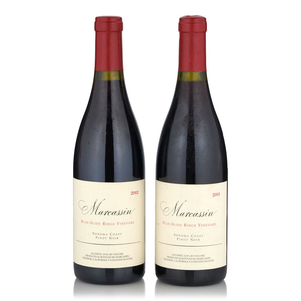 Marcassin Pinot Noir Blue Slide Ridge, 2001 (1 bottle, 750ml) Marcassin Pinot Noir Blue Slide Ri...: Marcassin Pinot Noir Blue Slide Ridge, 2001 (1 bottle, 750ml) Region: Sonoma Fill Level: 1cm Marcassin Pinot Noir Blue Slide Ridge, 2002 (1 bottle, 750ml) Region: Sonoma Fill Level: 1cm Footnotes: Cal