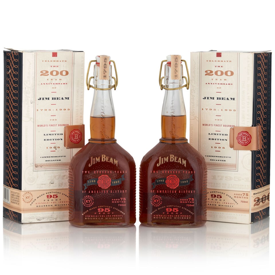 Jim Beam 200th Anniversary (2 bottles, 750ml): Jim Beam 200th Anniversary (2 bottles, 750ml) Region: Kentucky Packaging: original cartons Alcohol content: 47.5% Notes: official bottling Footnotes: United States, Bourbon Lot to be sold without rese