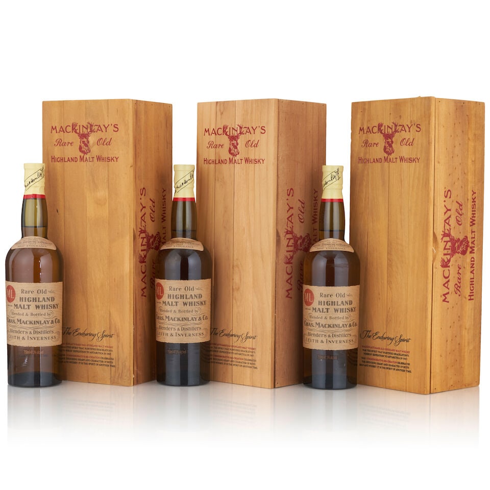Mackinlay's British Antarctic Expedition Rare Old Highland Malt (3 bottles, 750ml): Mackinlay's British Antarctic Expedition Rare Old Highland Malt (3 bottles, 750ml) Region: Scotland Packaging: original wooden cases Alcohol content: 47.3% Notes: official bottling Lot to be sold with