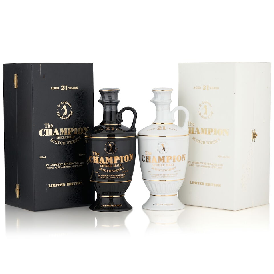 St. Andrews The Champion Black Decanter 21 Years Old (1 bottle, 750ml) St. Andrews The Champion ...: St. Andrews The Champion Black Decanter 21 Years Old (1 bottle, 750ml) Region: Scotland Packaging: original case Alcohol content: 46% Notes: St. Andrew's Beverages St. Andrews The Champion White Decan