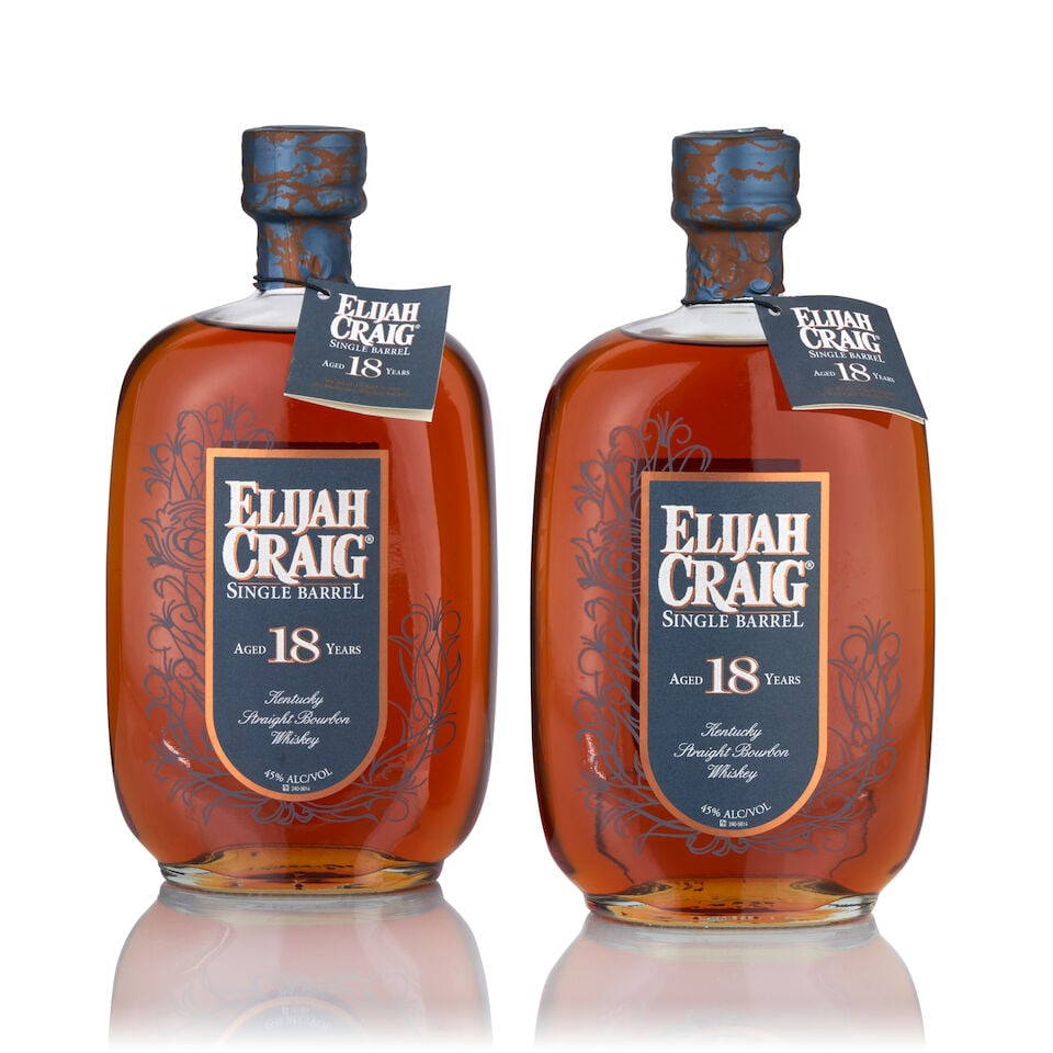 Elijah Craig 18 Years Old (2 bottles, 750ml): Elijah Craig 18 Years Old (2 bottles, 750ml) Region: Kentucky Alcohol content: 45% Notes: official bottling, one barrel no. 4078, distilled 6/25/1997; one barrel no. 4086, distilled