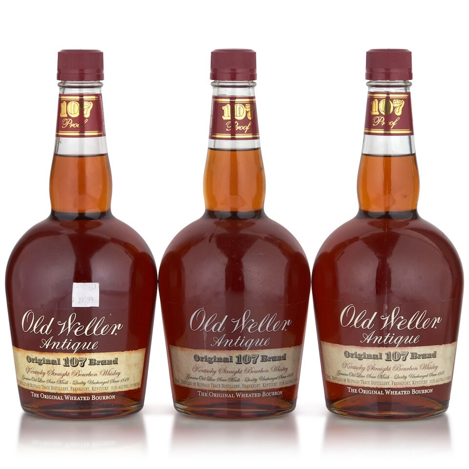 Old Weller Antique 107 (3 bottles, 750ml): Old Weller Antique 107 (3 bottles, 750ml) Region: Kentucky Alcohol content: 53.5% Notes: official bottling Footnotes: United States, Bourbon Lot to be sold without reserve. This lot is subject to the