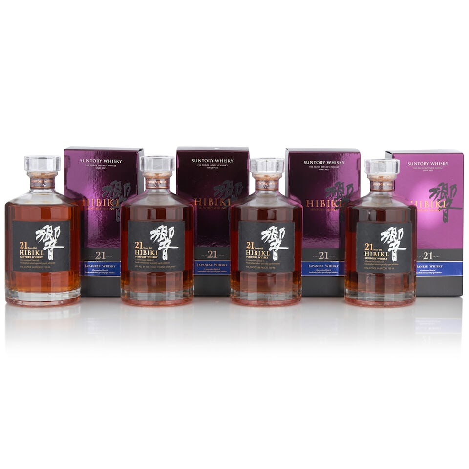 Hibiki 21 Years Old (4 bottles, 750ml): Hibiki 21 Years Old (4 bottles, 750ml) Region: Japan Packaging: original cartons Alcohol content: 43% Notes: official bottling Footnotes: Asia This lot is subject to the following lot symbols: •