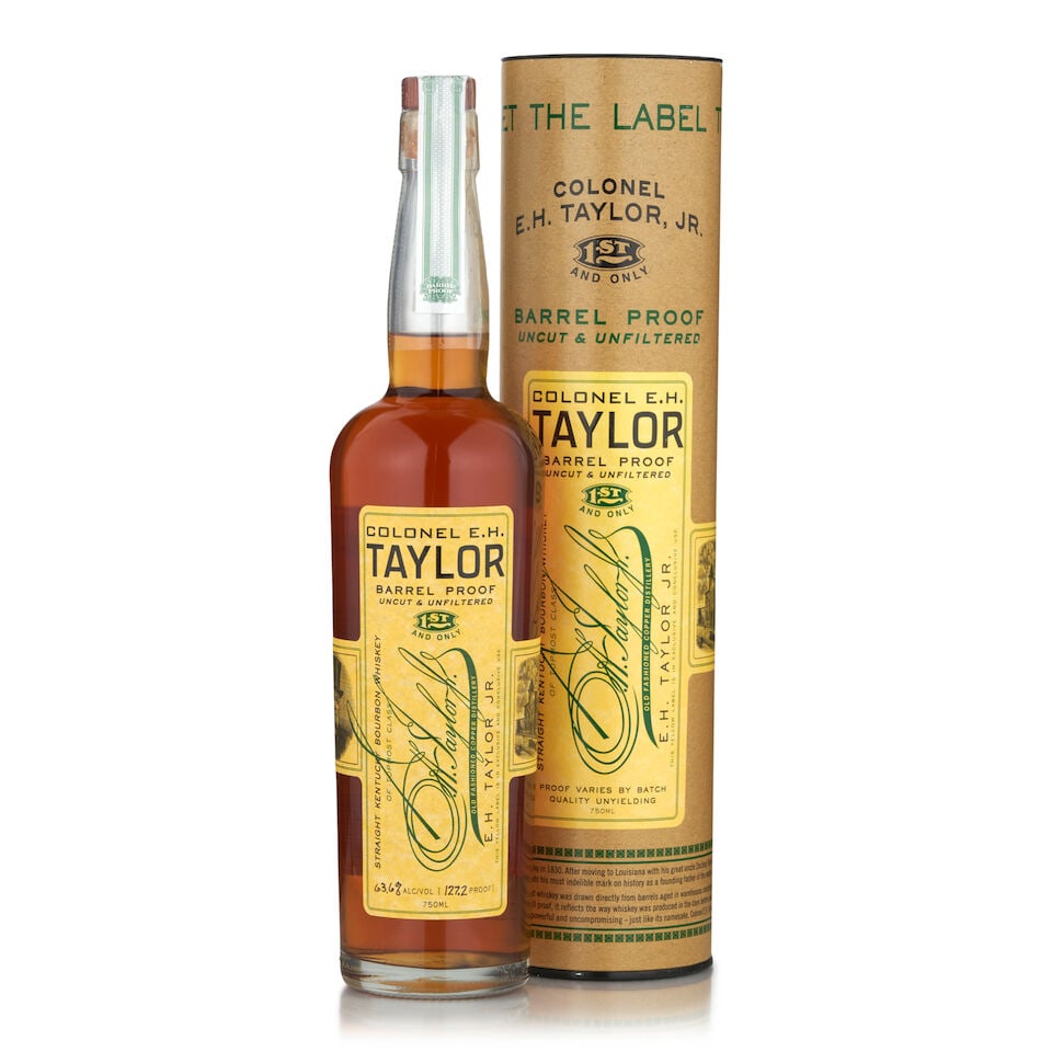 Colonel E.H. Taylor Barrel Proof, 2015 (1 bottle, 750ml): Colonel E.H. Taylor Barrel Proof, 2015 (1 bottle, 750ml) Region: Kentucky Packaging: original tube Alcohol content: 63.6% Notes: official bottling Footnotes: United States, Bourbon Lot to be sold with
