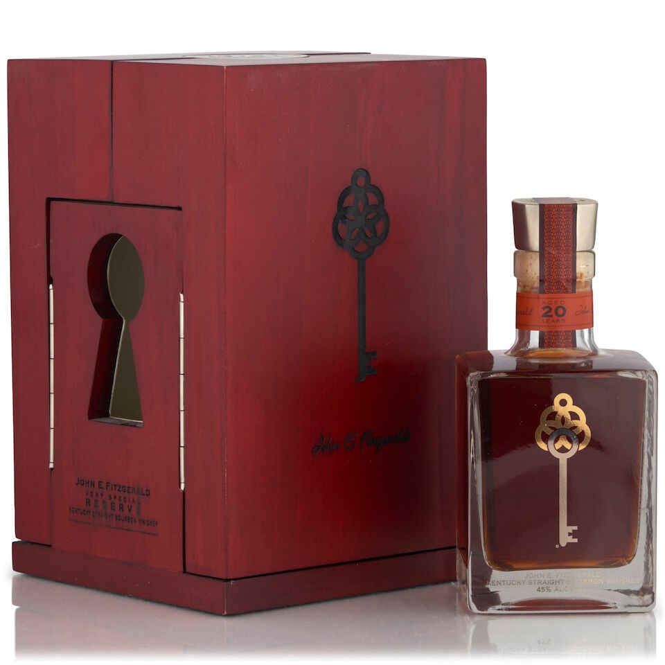 John E. Fitzgerald Very Special Reserve 20 Years Old (1 bottle, 375ml): John E. Fitzgerald Very Special Reserve 20 Years Old (1 bottle, 375ml) Region: Kentucky Packaging: original wooden case Alcohol content: 45% Notes: official bottling Footnotes: United States, Bourbon