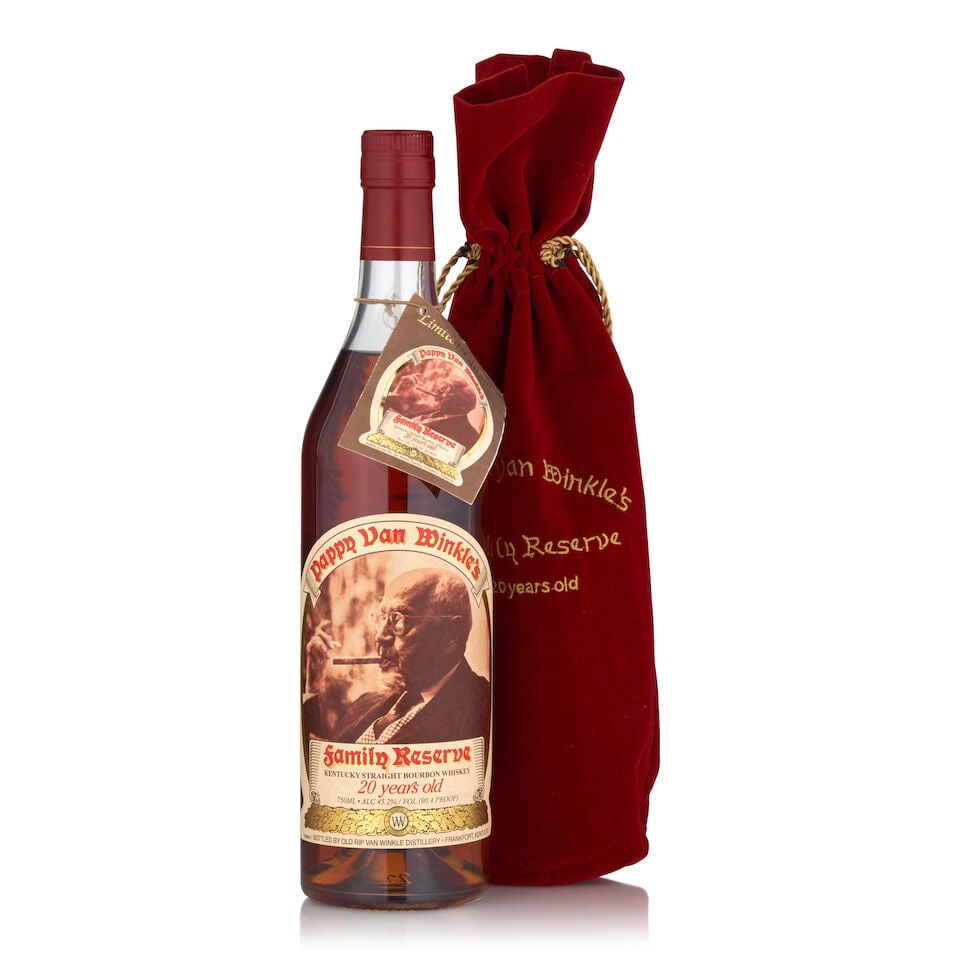 Pappy Van Winkle 20 Years Old (1 bottle, 750ml): Pappy Van Winkle 20 Years Old (1 bottle, 750ml) Region: Kentucky Packaging: original velvet pouch Alcohol content: 45.2% Notes: official bottling, laser code B145708:25K Lot to be sold without reserve