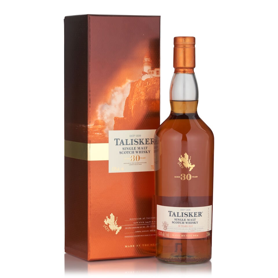 Talisker 30 Years Old (1 bottle, 750ml): Talisker 30 Years Old (1 bottle, 750ml) Region: Skye Packaging: original case Alcohol content: 45.8% Notes: official bottling, bottled 2017, bottle no. 1059 of 1128 Footnotes: Single Malt This lot is
