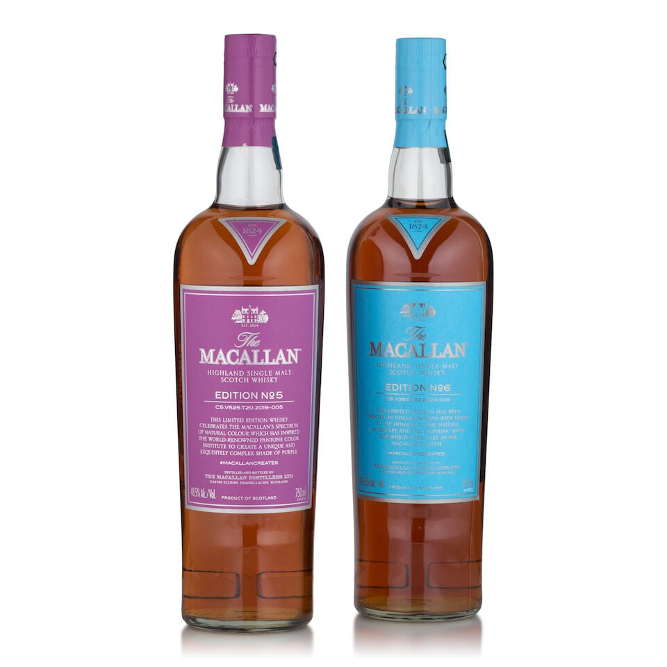 The Macallan Edition No. 5 (1 bottle, 750ml) The Macallan Edition No. 6 (1 bottle, 750ml): The Macallan Edition No. 5 (1 bottle, 750ml) Region: Highland Alcohol content: 48.5% Notes: official bottling The Macallan Edition No. 6 (1 bottle, 750ml) Region: Highland Alcohol content: 48.6% Notes