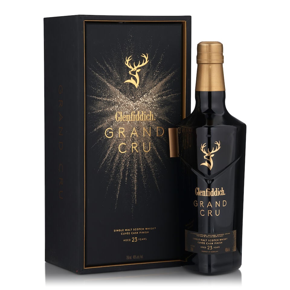 Glenfiddich 23 Years Old Grand Cru (1 bottle, 750ml): Glenfiddich 23 Years Old Grand Cru (1 bottle, 750ml) Region: Dufftown Packaging: original carton Alcohol content: 40% Notes: official bottling Footnotes: Single Malt This lot is subject to the