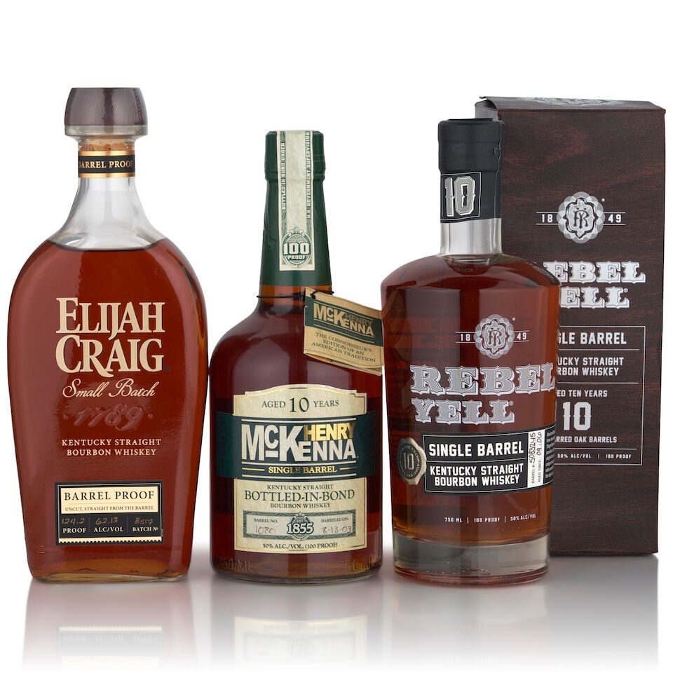 Elijah Craig 12 Years Old, 2017 (1 bottle, 750ml) Henry McKenna 10 Years Old, 2013 (1 bottle, 75...: Elijah Craig 12 Years Old, 2017 (1 bottle, 750ml) Region: Kentucky Alcohol content: 62.1% Notes: official bottling, batch B517 Henry McKenna 10 Years Old, 2013 (1 bottle, 750ml) Region: Kentucky Alcoh