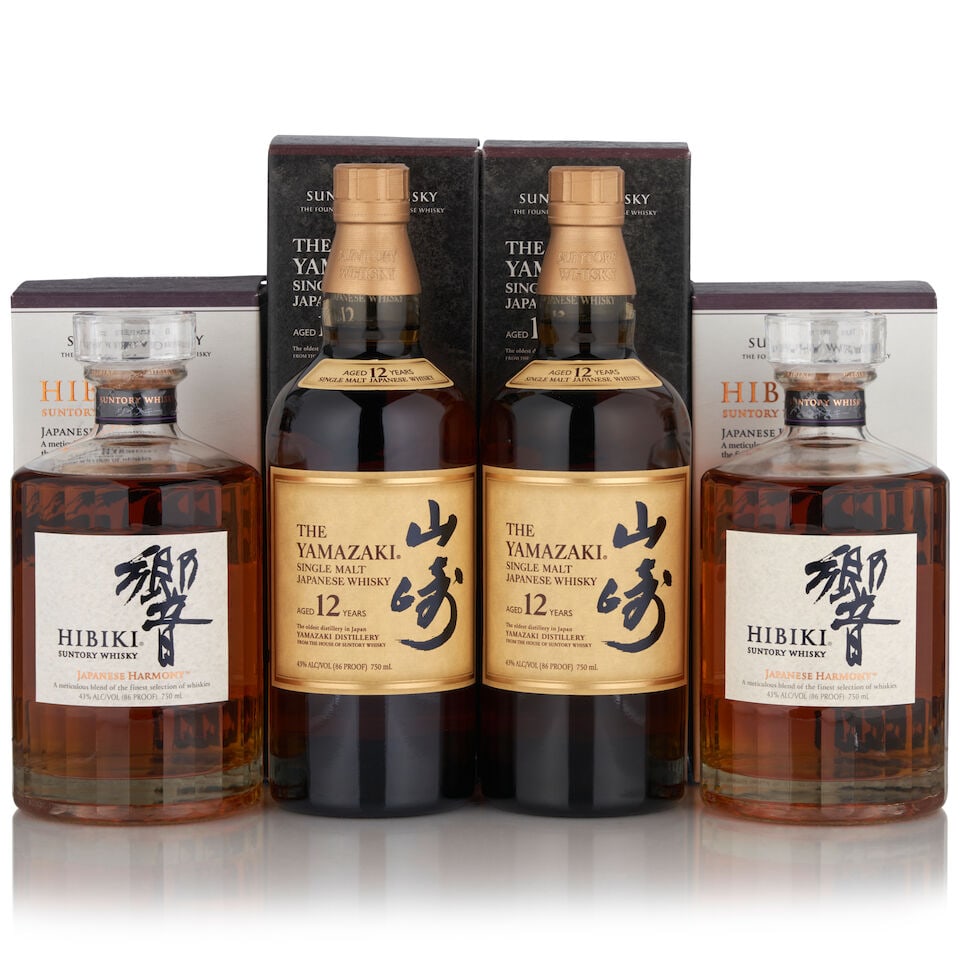 Yamazaki 12 Years Old (2 bottles, 750ml) Hibiki Harmony (2 bottles, 750ml): Yamazaki 12 Years Old (2 bottles, 750ml) Region: Japan Packaging: original cartons Alcohol content: 43% Notes: official bottling Hibiki Harmony (2 bottles, 750ml) Region: Japan Packaging: original car