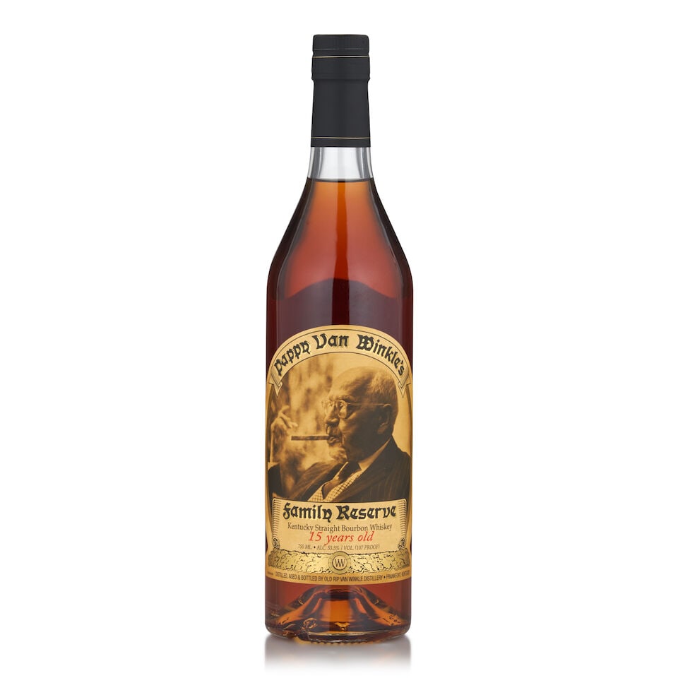 Pappy Van Winkle 15 Years Old (1 bottle, 750ml): Pappy Van Winkle 15 Years Old (1 bottle, 750ml) Region: Kentucky Alcohol content: 53.5% Notes: official bottling, laser code L25233011007D Footnotes: United States, Bourbon This lot is subject to the
