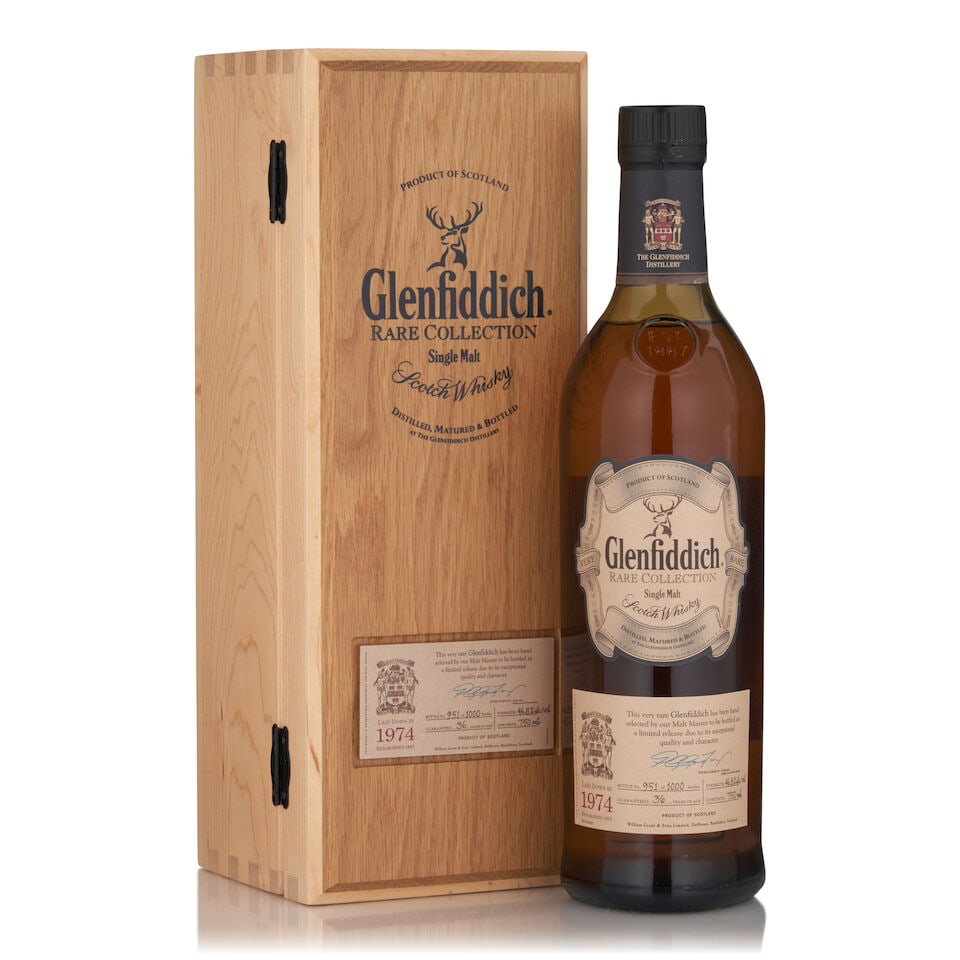 Glenfiddich Rare Collection 36 Years Old, 1974 (1 bottle, 750ml): Glenfiddich Rare Collection 36 Years Old, 1974 (1 bottle, 750ml) Region: Speyside Packaging: original wooden case Alcohol content: 46.8% Notes: official bottling, distilled 1974, bottled 09/13/2011, b