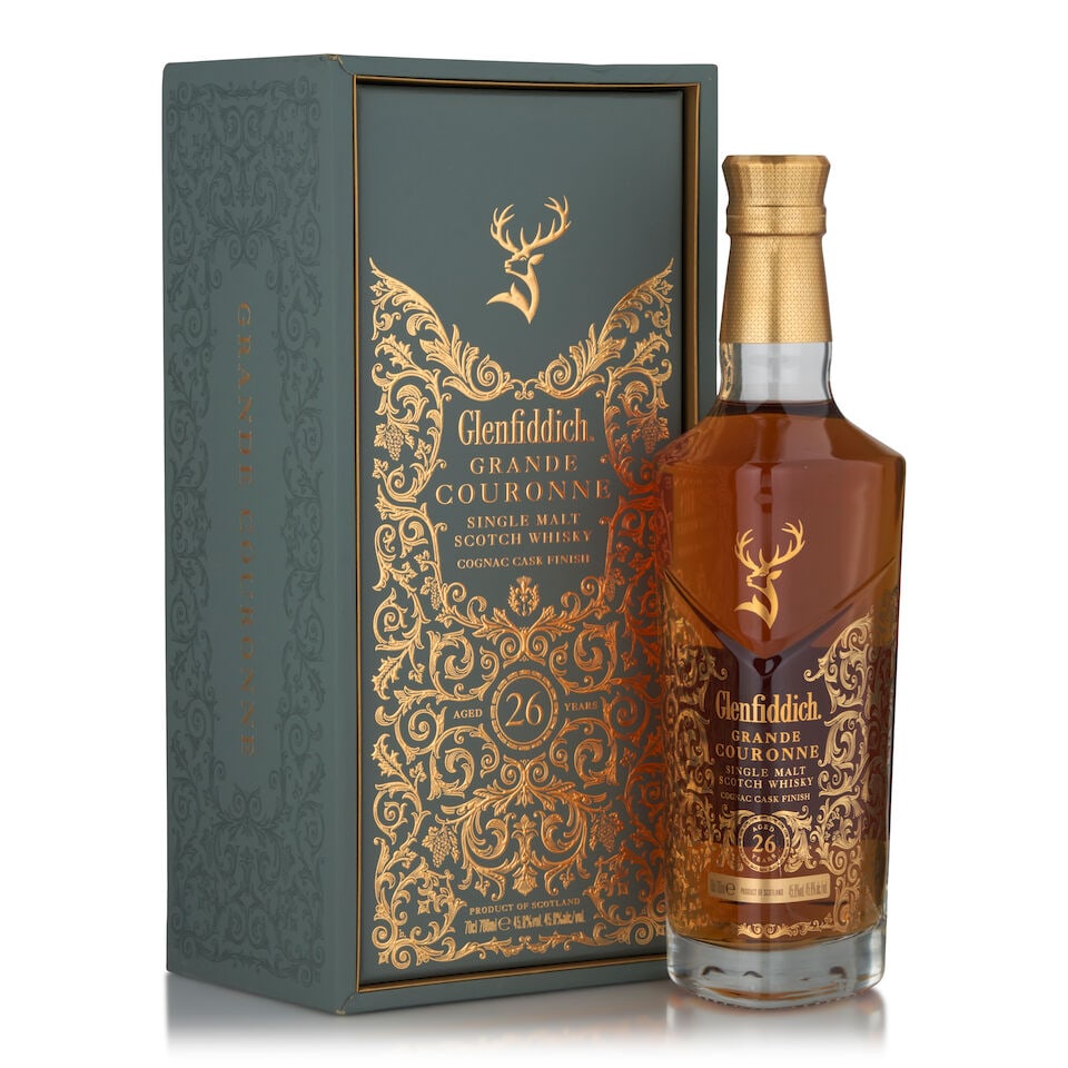 Glenfiddich Grande Couronne 26 Years Old (1 bottle, 700ml): Glenfiddich Grande Couronne 26 Years Old (1 bottle, 700ml) Region: Speyside Packaging: original case Alcohol content: 45.8% Notes: official bottling Footnotes: Single Malt This lot is subject to the