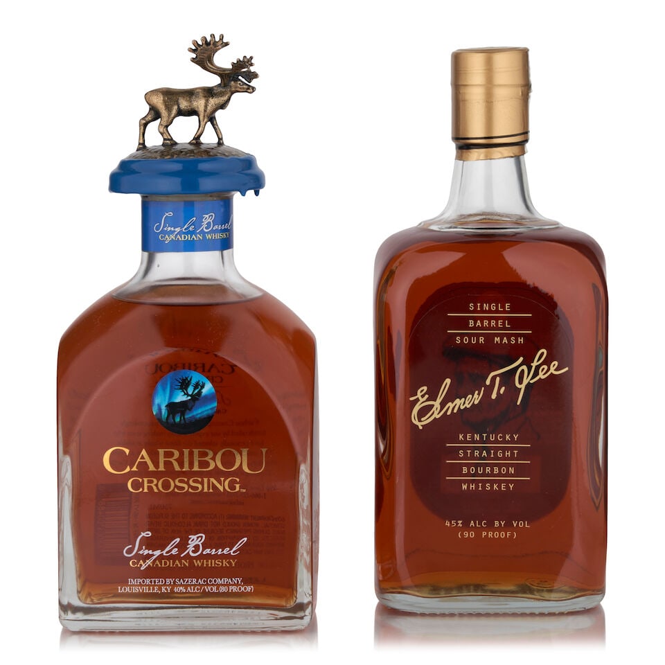 Caribou Crossing Single Barrel (1 bottle, 750ml) Elmer T. Lee Single Barrel (1 bottle, 750ml): Caribou Crossing Single Barrel (1 bottle, 750ml) Region: Canada Alcohol content: 40% Notes: official bottling Elmer T. Lee Single Barrel (1 bottle, 750ml) Region: Kentucky Alcohol content: 45% Notes: