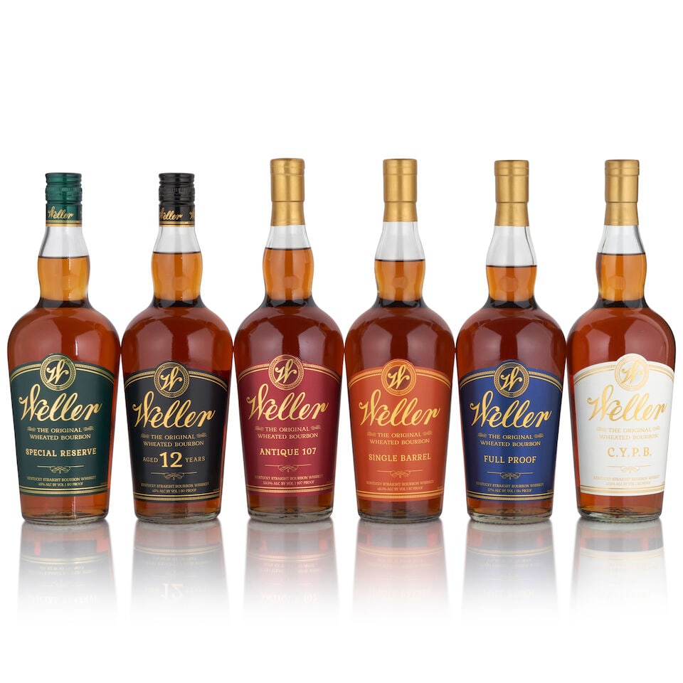 Weller 12 Years Old (1 bottle, 750ml) Weller Antique 107 (1 bottle, 750ml) Weller C.Y.P.B. (1 ...: Weller 12 Years Old (1 bottle, 750ml) Region: Kentucky Alcohol content: 45% Notes: official bottling Weller Antique 107 (1 bottle, 750ml) Region: Kentucky Alcohol content: 53.5% Notes: official