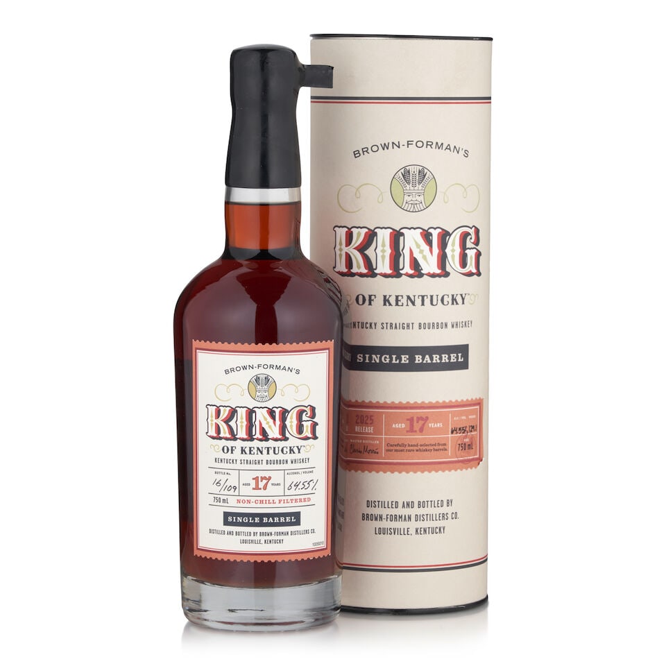 King of Kentucky Single Barrel 17 Years Old, 2025 (1 bottle, 750ml): King of Kentucky Single Barrel 17 Years Old, 2025 (1 bottle, 750ml) Region: Kentucky Packaging: original tube Alcohol content: 64.55% Notes: official bottling, barreled 11/15/2007, barrel no. 61, rick