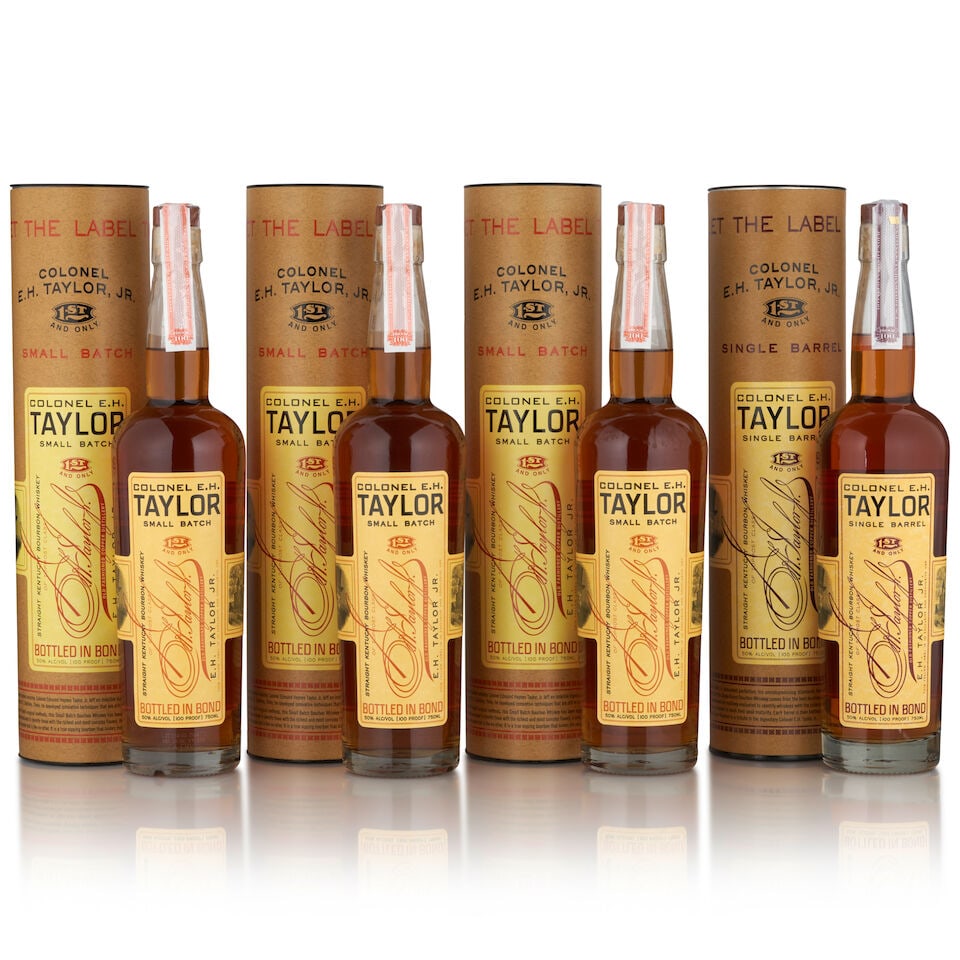 Colonel E. H. Taylor Small Batch (3 bottles, 750ml) Colonel E. H. Taylor Single Barrel (1 bottl...: Colonel E. H. Taylor Small Batch (3 bottles, 750ml) Region: Kentucky Packaging: original tube Alcohol content: 50% Notes: official bottling Colonel E. H. Taylor Single Barrel (1 bottle, 750ml) Region: