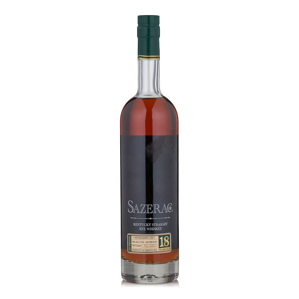 Sazerac Rye 18 Years Old, 2023 (1 bottle, 750ml): Sazerac Rye 18 Years Old, 2023 (1 bottle, 750ml) Region: Kentucky Alcohol content: 45% Notes: official bottling, bottled fall 2023 Footnotes: United States, Rye Lot to be sold without reserve. This lo