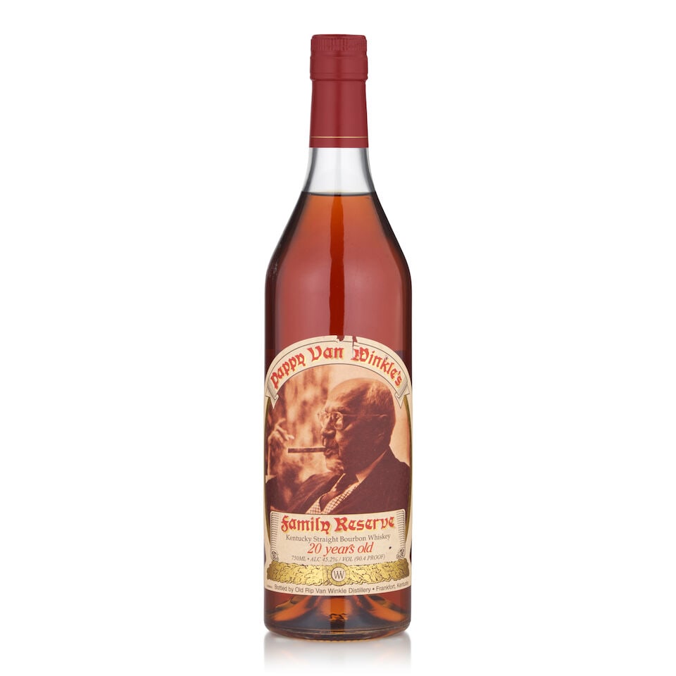 Pappy Van Winkle 20 Years Old (1 bottle, 750ml): Pappy Van Winkle 20 Years Old (1 bottle, 750ml) Region: Kentucky Alcohol content: 45.2% Notes: official bottling, laser code B160780928 Footnotes: United States, Bourbon Lot to be sold without reserve