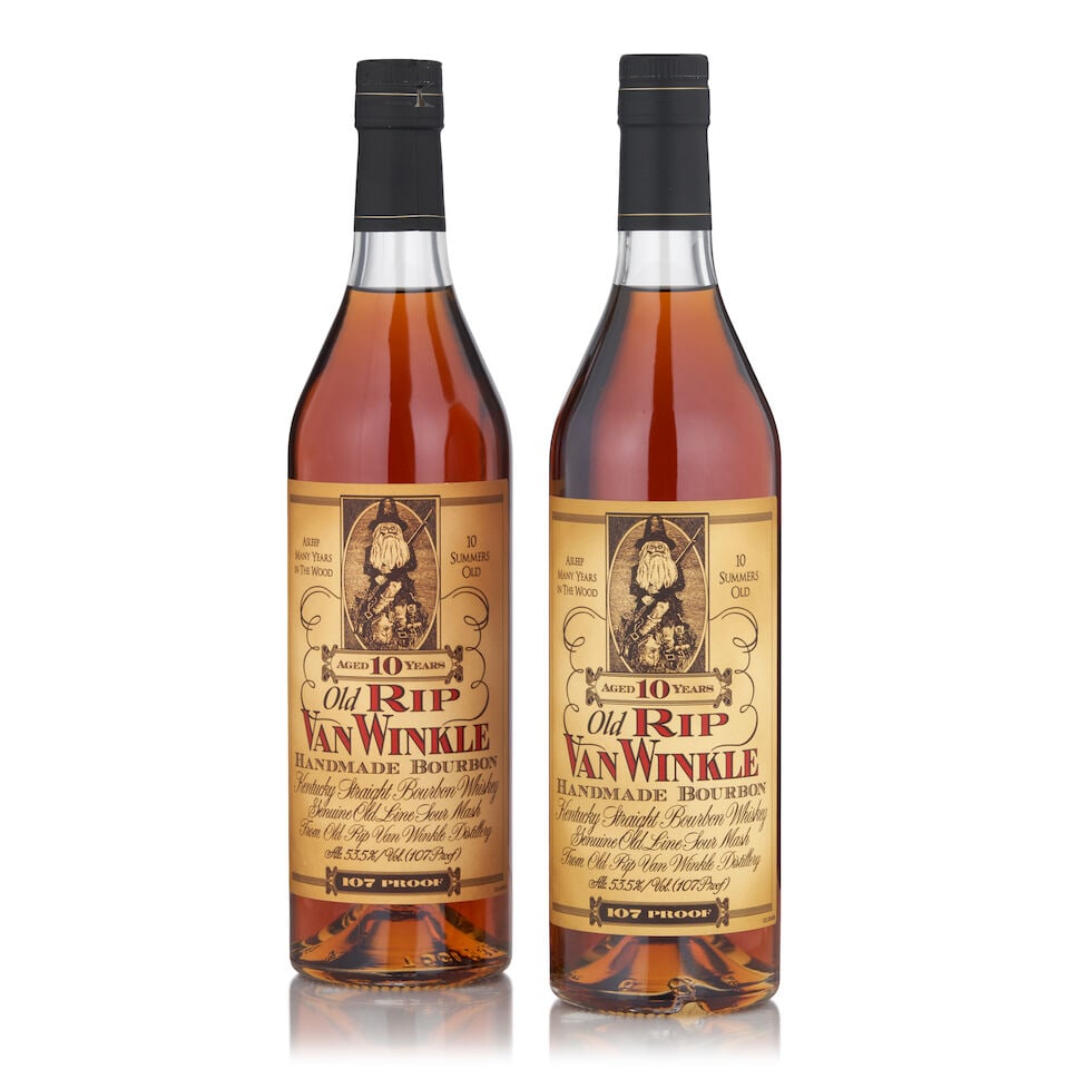 Old Rip Van Winkle 10 Years Old (2 bottles, 750ml): Old Rip Van Winkle 10 Years Old (2 bottles, 750ml) Region: Kentucky Alcohol content: 53.5% Notes: official bottling, laser codes L25231011011D &L252300111:03D Footnotes: United States, Bourbon Lot to