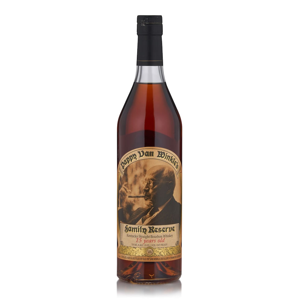 Pappy Van Winkle 15 Years Old (1 bottle, 750ml): Pappy Van Winkle 15 Years Old (1 bottle, 750ml) Region: Kentucky Alcohol content: 53.5% Notes: official bottling, laser code L211960114:41D Footnotes: United States, Bourbon Lot to be sold without res