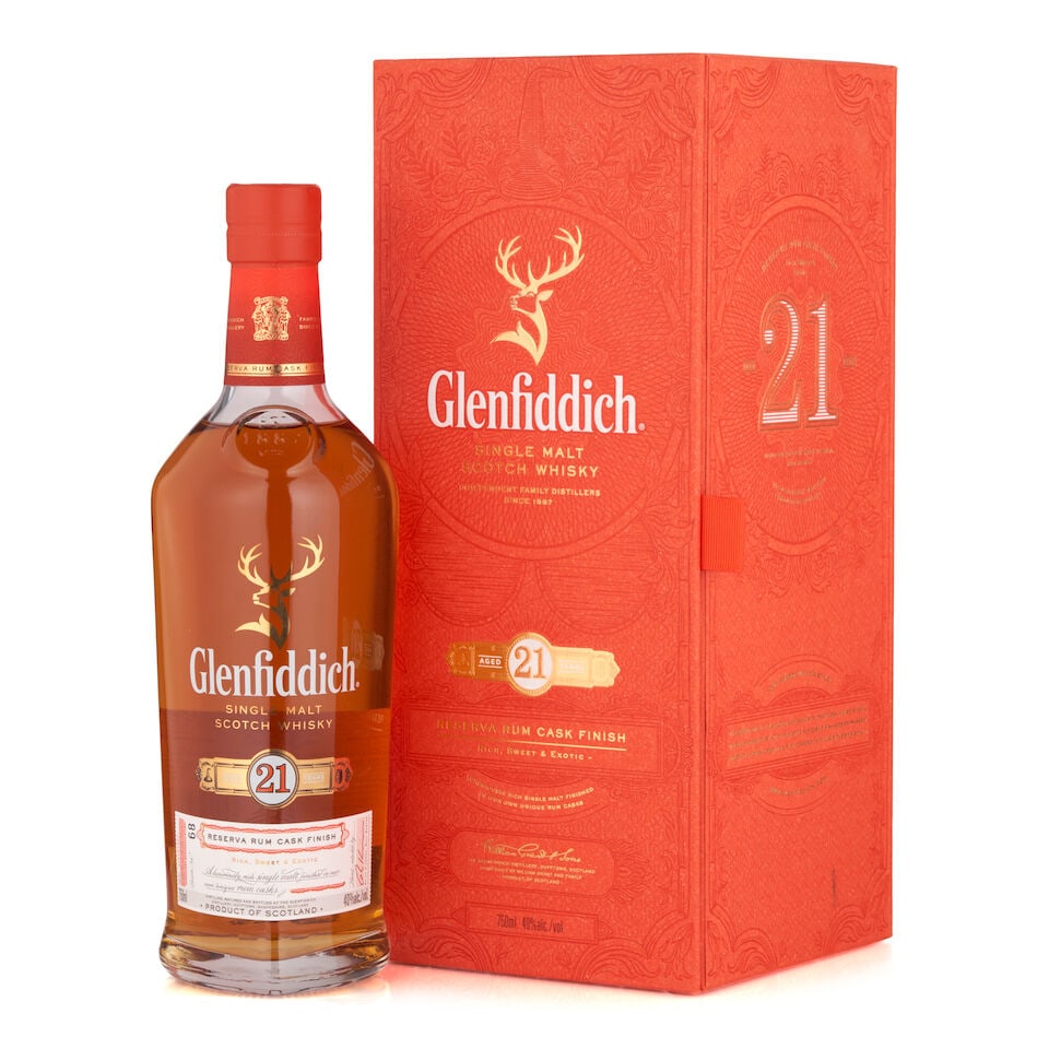 Glenfiddich Reserva Rum Cask 21 Years Old (1 bottle, 750ml): Glenfiddich Reserva Rum Cask 21 Years Old (1 bottle, 750ml) Region: Speyside Packaging: original case Alcohol content: 40% Notes: official bottling, batch no. 68 Footnotes: Single Malt Lot to be sold