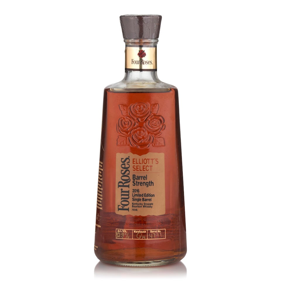 Four Roses Elliott's Select 14 Years Old, 2016 (1 bottle, 750ml): Four Roses Elliott's Select 14 Years Old, 2016 (1 bottle, 750ml) Region: Kentucky Alcohol content: 52.9% Notes: official bottling, warehouse QH, barrel no. 47-1L, bottle number smudged Footnotes: Unit