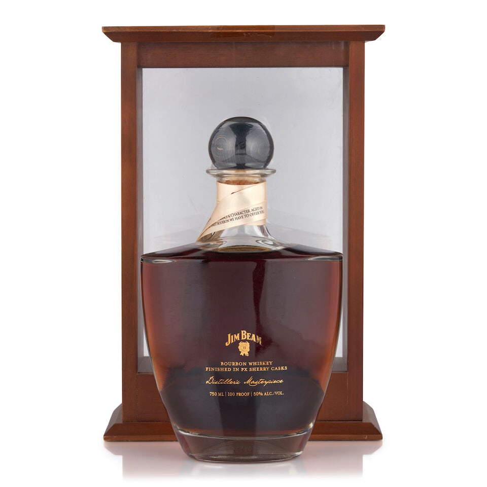 Jim Beam Distller's Masterpiece PX Sherry Cask Finished (1 bottle, 750ml): Jim Beam Distller's Masterpiece PX Sherry Cask Finished (1 bottle, 750ml) Region: Kentucky Packaging: original presentation case Alcohol content: 50% Notes: official bottling Footnotes: United