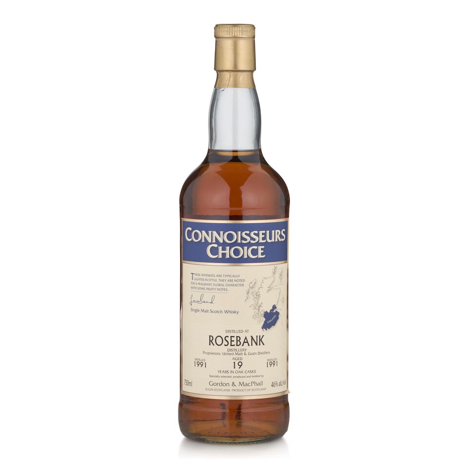 Rosebank Connoisseur's Choice 19 Years Old, 1991 (1 bottle, 750ml): Rosebank Connoisseur's Choice 19 Years Old, 1991 (1 bottle, 750ml) Region: Lowland Alcohol content: 46% Notes: Gordon & MacPhail, distilled 03/1991, 04/2010 Footnotes: Single Malt This lot is subject
