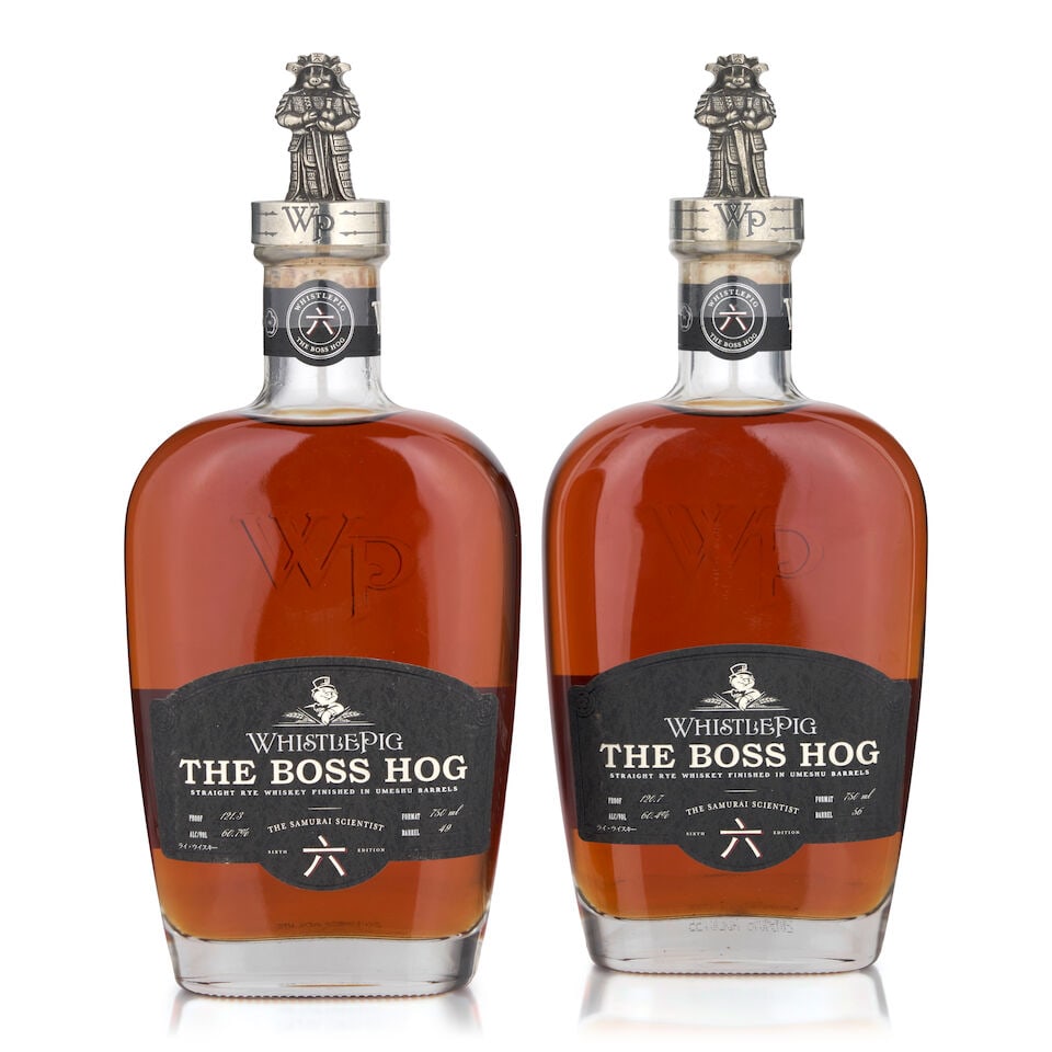 WhistlePig The Boss Hog VI 'The Samurai Scientist' (2 bottles, 750ml): WhistlePig The Boss Hog VI 'The Samurai Scientist' (2 bottles, 750ml) Region: Vermont Alcohol content: 60.7%, 60.4% Notes: official bottling, barrel nos. 49 & 56 This lot is subject to the following l