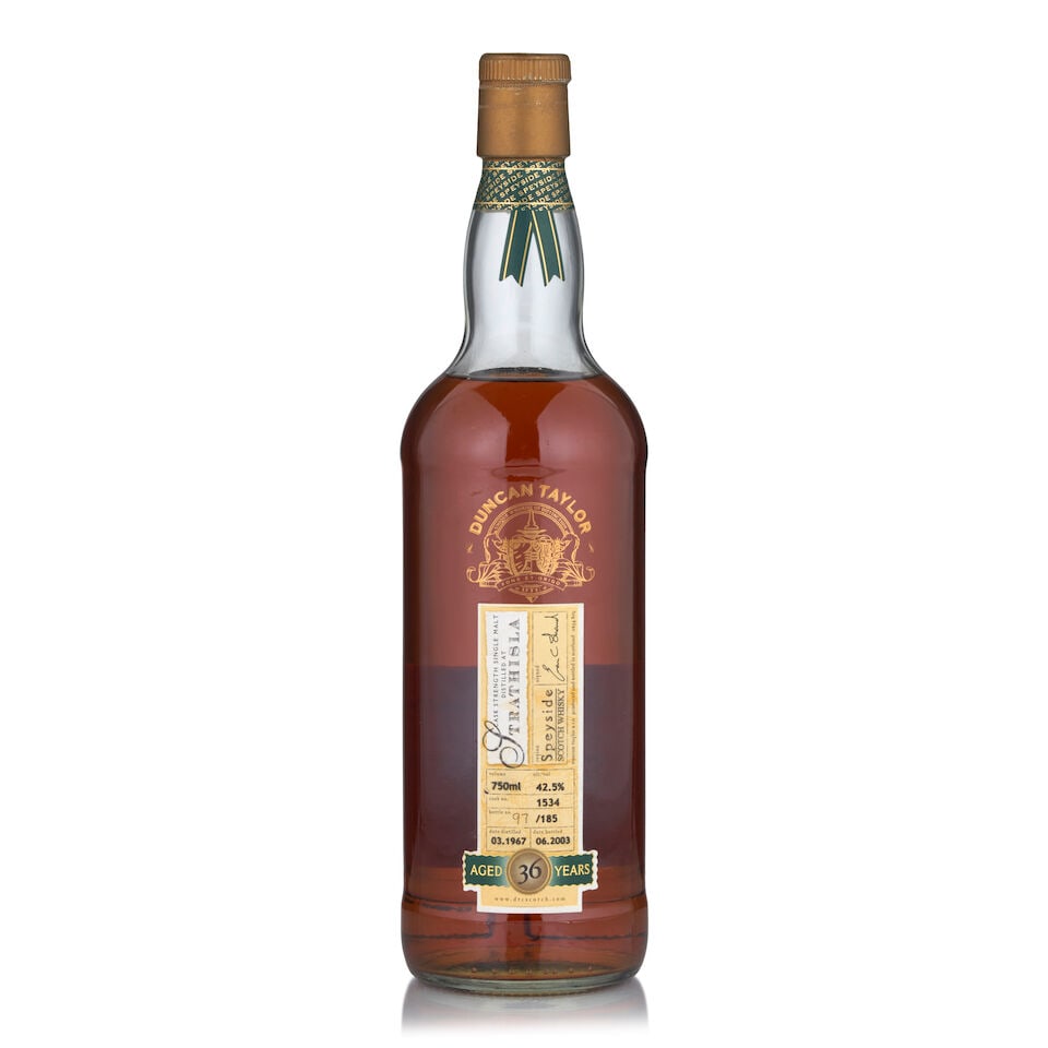 Strathisla Duncan Taylor 36 Years Old, 1967 (1 bottle, 750ml): Strathisla Duncan Taylor 36 Years Old, 1967 (1 bottle, 750ml) Region: Speyside Alcohol content: 42.5% Notes: Duncan Taylor, distilled 03/1967, bottled 06/2003 Footnotes: Single Malt This lot is subjec