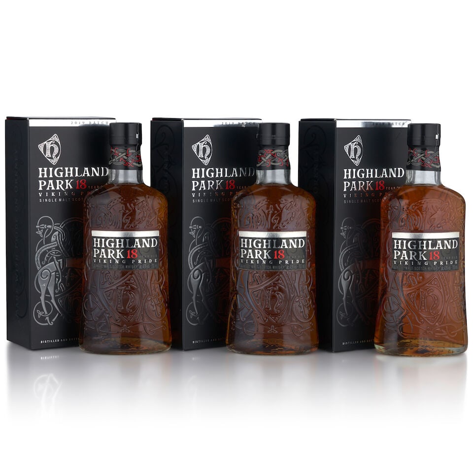 Highland Park 18 Years Old (3 bottles, 750ml): Highland Park 18 Years Old (3 bottles, 750ml) Region: Orkney Packaging: original cartons Alcohol content: 43% Notes: official bottling Footnotes: Single Malt This lot is subject to the following lot