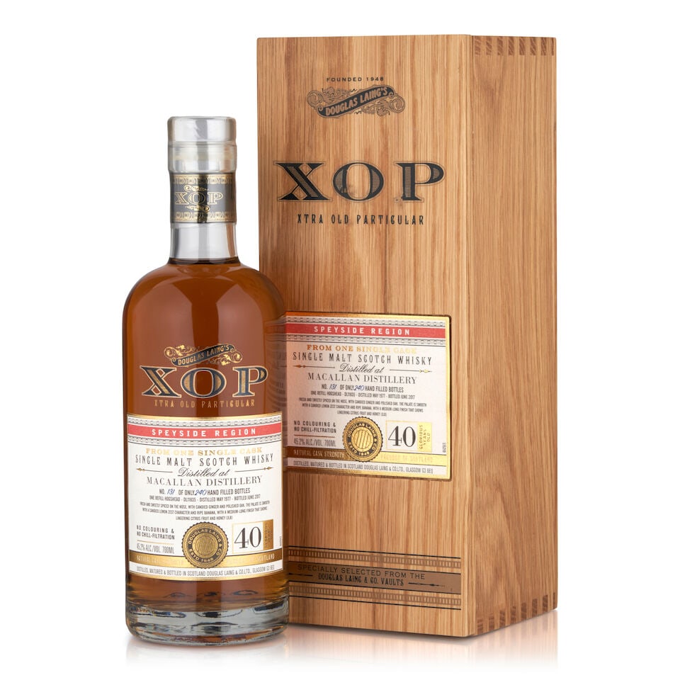 Macallan Douglas Laing's 'Xtra Old Particular' 40 Years Old, 1977 (1 bottle, 700ml): Macallan Douglas Laing's 'Xtra Old Particular' 40 Years Old, 1977 (1 bottle, 700ml) Region: Speyside Packaging: original wooden case Alcohol content: 45.2% Notes: Douglas Laing & Co., distilled 05/197