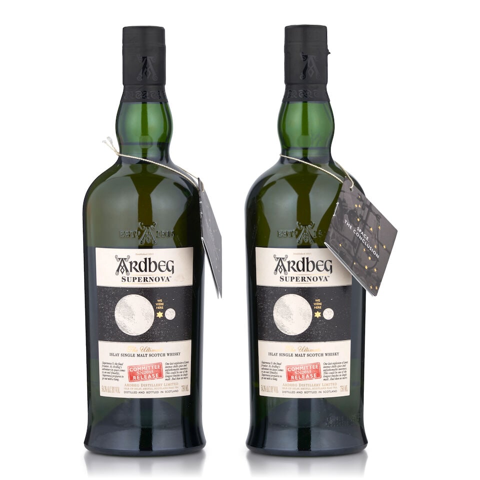 Ardbeg Supernova Committee Release, 2015 (2 bottles, 750ml): Ardbeg Supernova Committee Release, 2015 (2 bottles, 750ml) Region: Islay Alcohol content: 54.3% Notes: official bottling, committee release SN2015 Footnotes: Single Malt This lot is subject to the fo