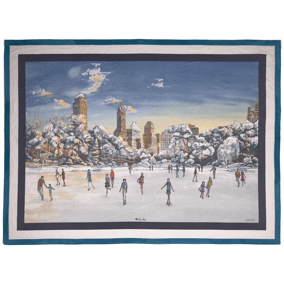LORO PIANA: CENTRAL PARK CASHMERE SPECIAL EDITION THROW: LORO PIANA: CENTRAL PARK CASHMERE SPECIAL EDITION THROW • Edition 40/300 • 100% Cashmere, Border 100% Goatskin • Measures 140 cm x 190 cm OVERALL CONDITION: Very Good | Light signs o