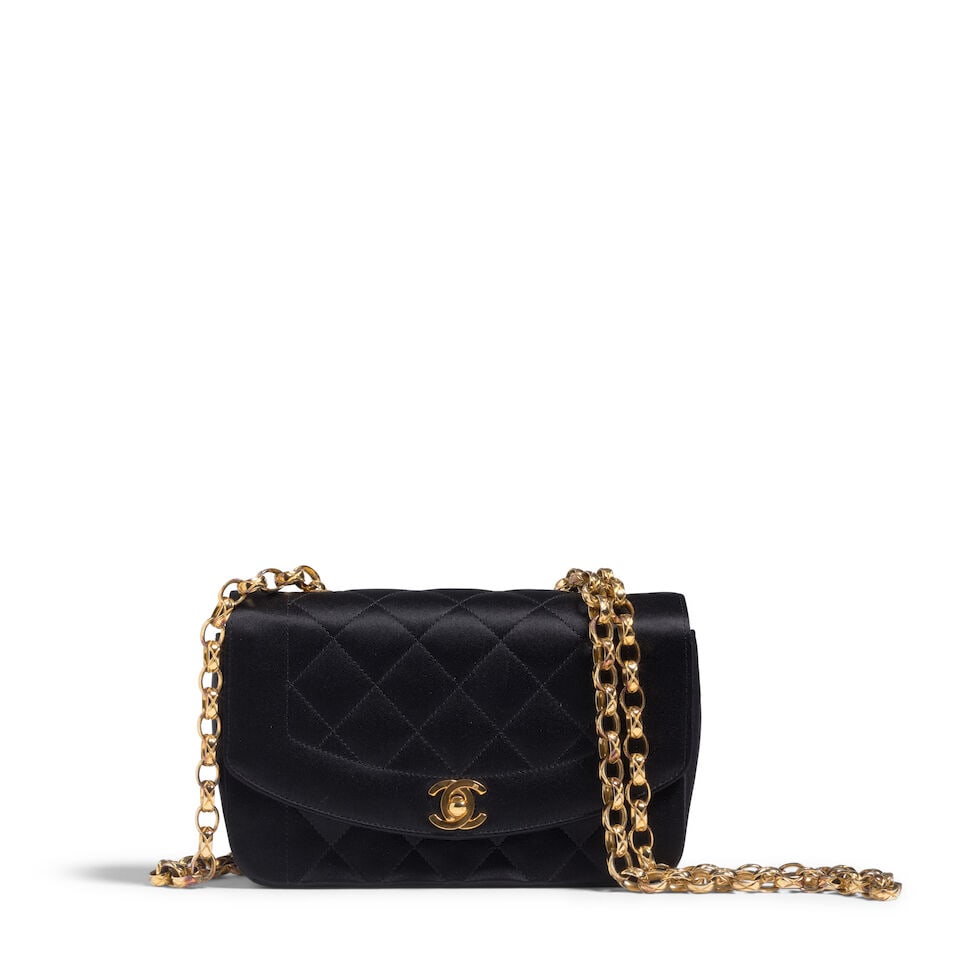 CHANEL: BLACK SATIN DIANA SHOULDER BAG 1989-1991 (1 of 2)