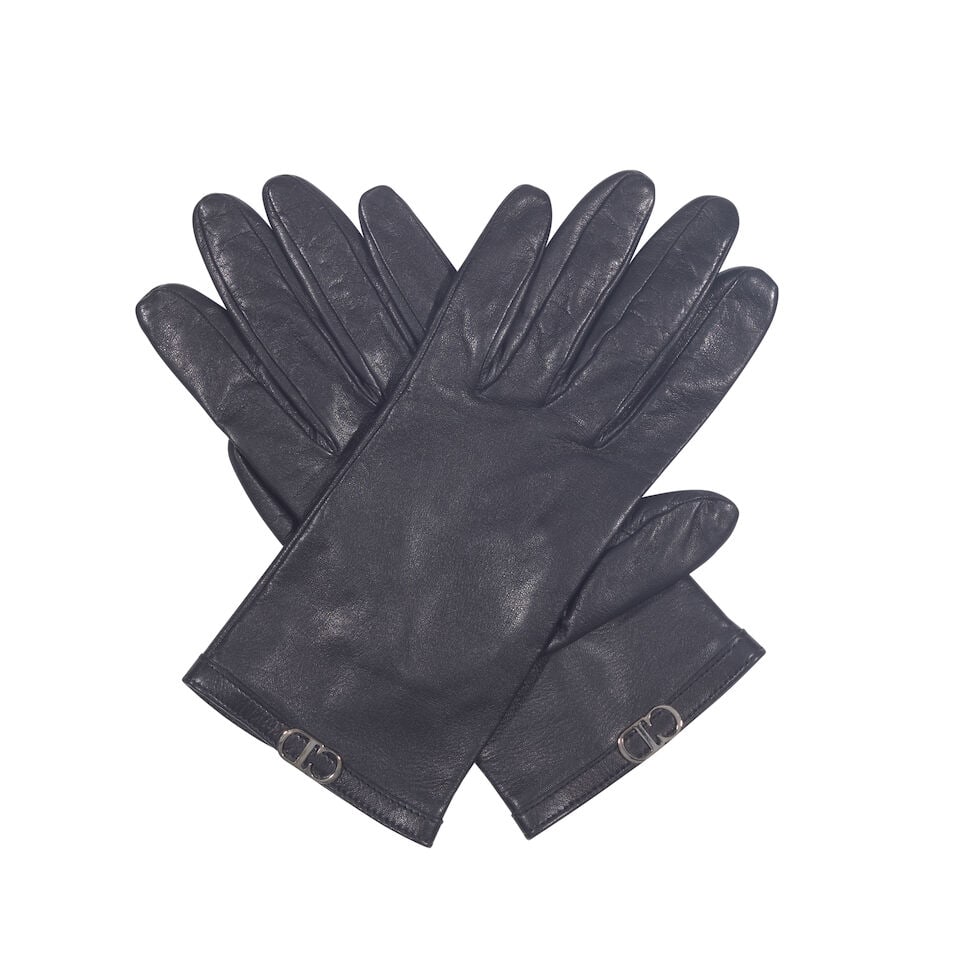 CHRISTIAN DIOR: BLACK LEATHER WRIST-LENGTH GLOVES (1 of 2)